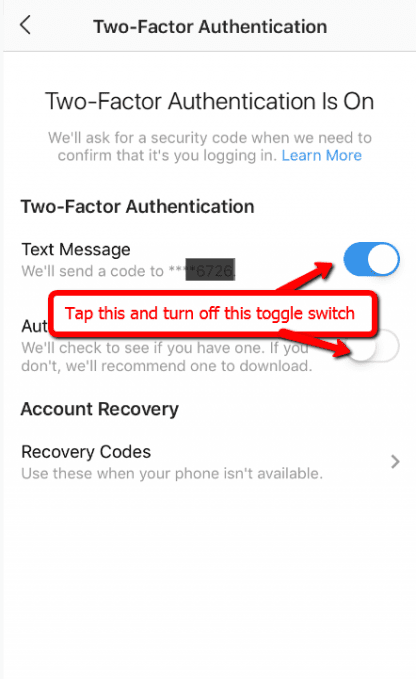 how to deactivate two factor authentication on instagram